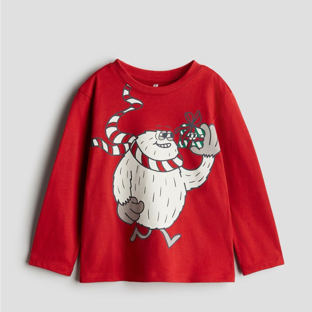 H&M Red Kids Long Sleeve Tee with Yeti Design